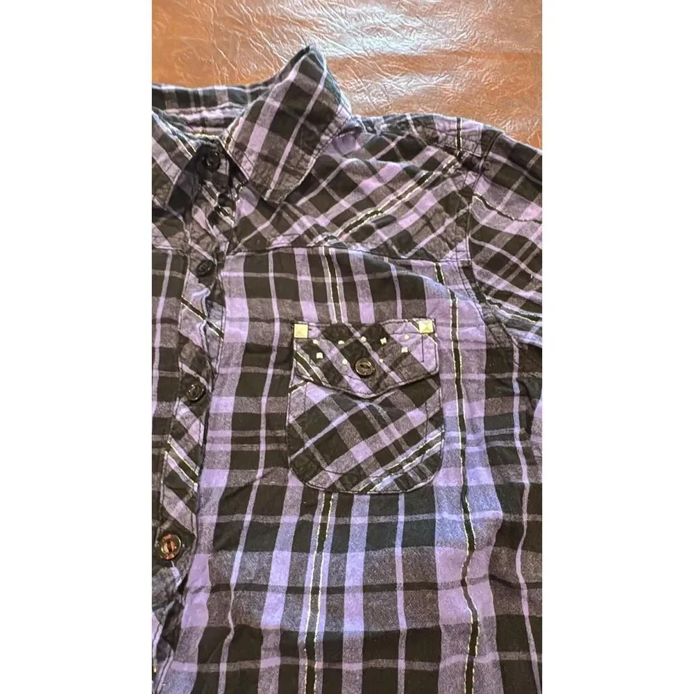 Justice long sleeve purple black shirt size 16